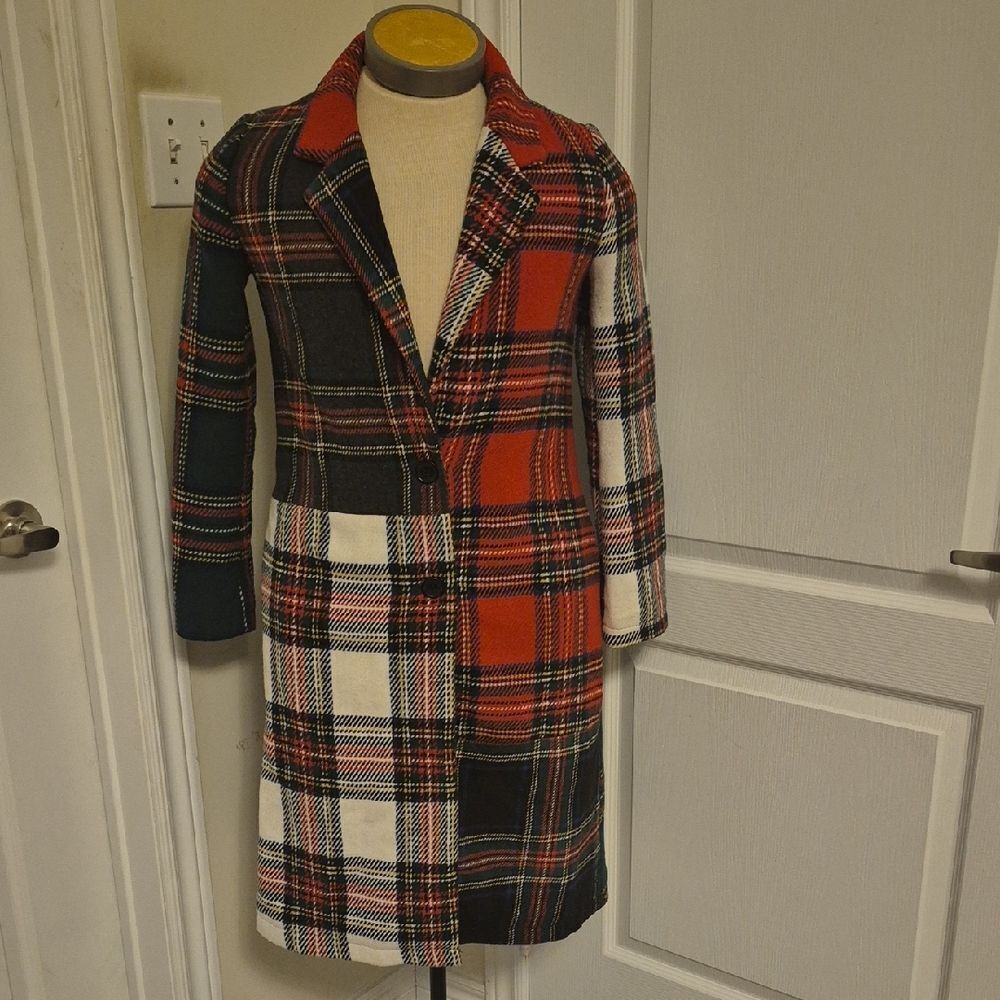 Current Mood Plaid Trench Coat - Red, Black, White